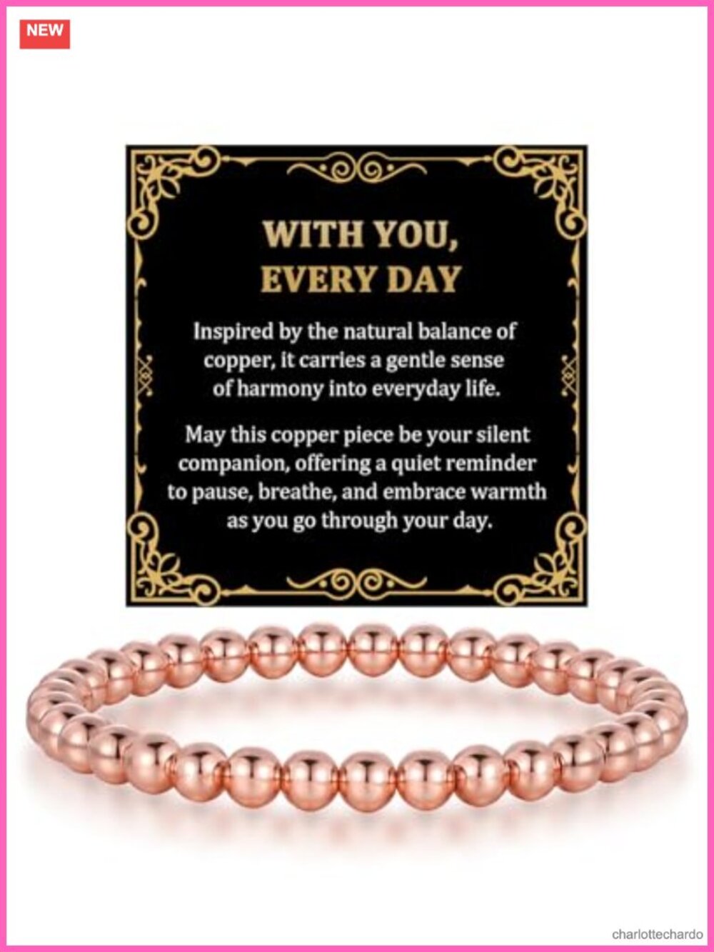 Copper Beaded Bracelet Unisex Adjustable Stretch Jewelry Gift